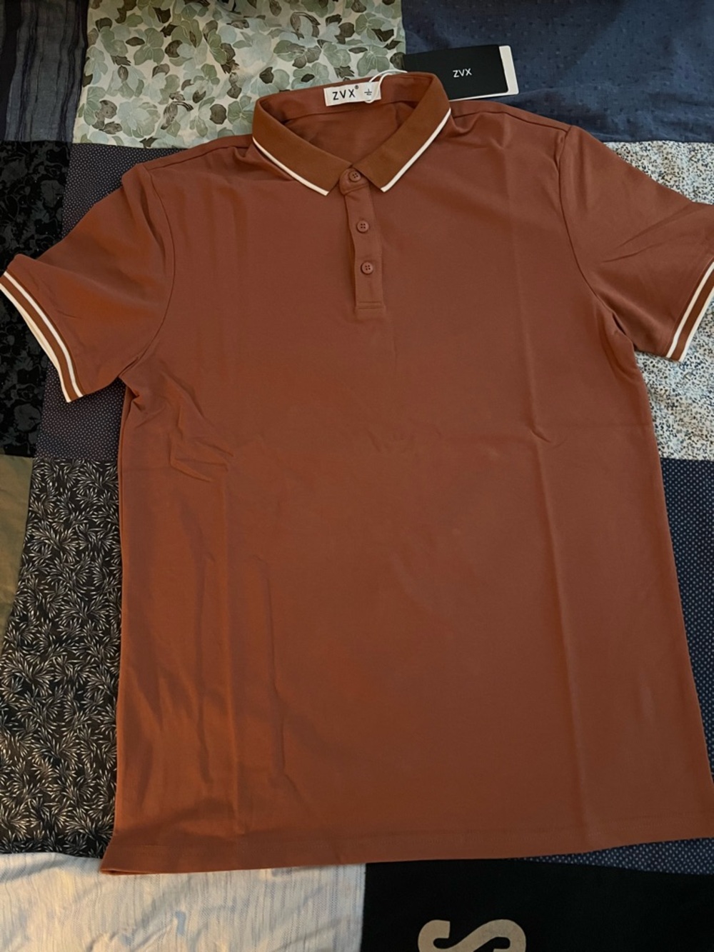 Men's Polo Shirt - Rust with White Trim
